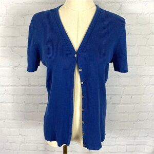 ⭐ 3/$15 Vintage Y2K Casual Corner Medium Ribbed Knit Blue Cardigan Sweater Top
